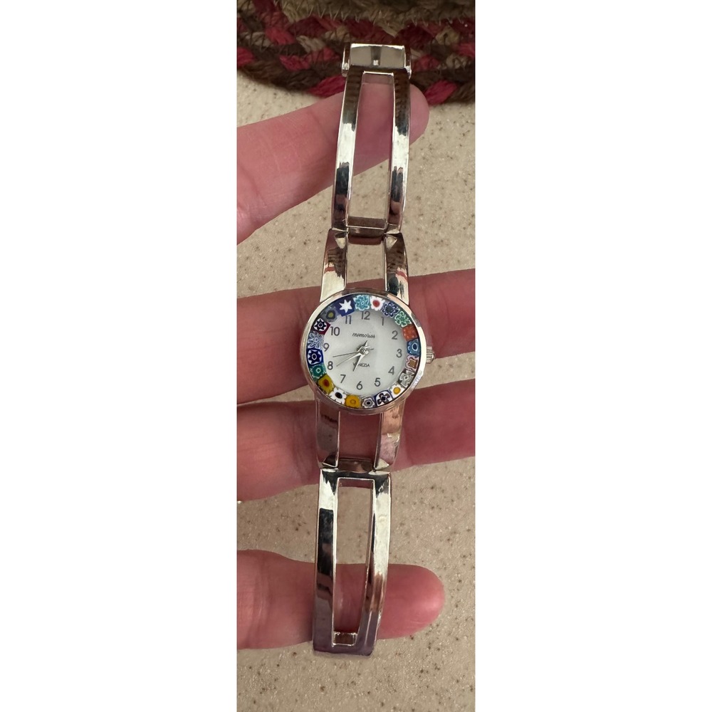 Memories Venezia Millefiori Murano Glass Bangle Watch Silver Tone Multicolored